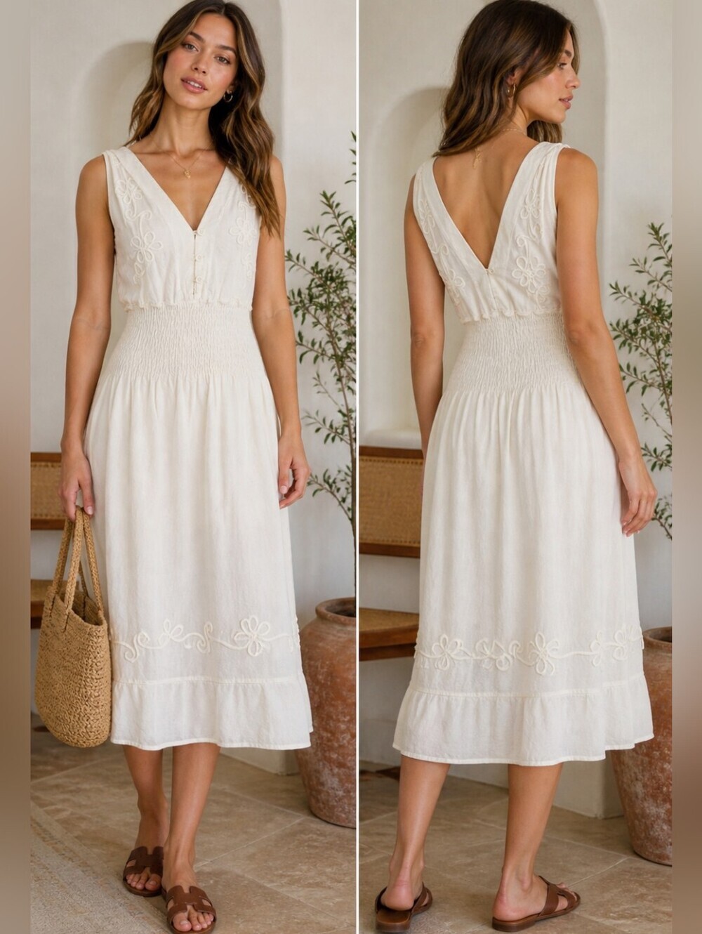 Manta Cotton Embroidered Mexican Chiapas Midi Dress – Cream | Handmade. S/M